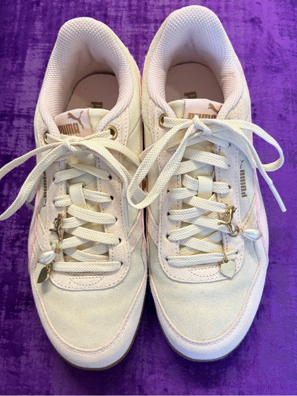 Puma Women's Cream and Soft Pink Suede Sneakers